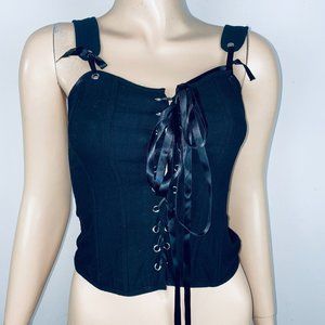 Pretty Little Thing Black Corset Strapless Sexy Lace Up Goth Women's Size 4 Top